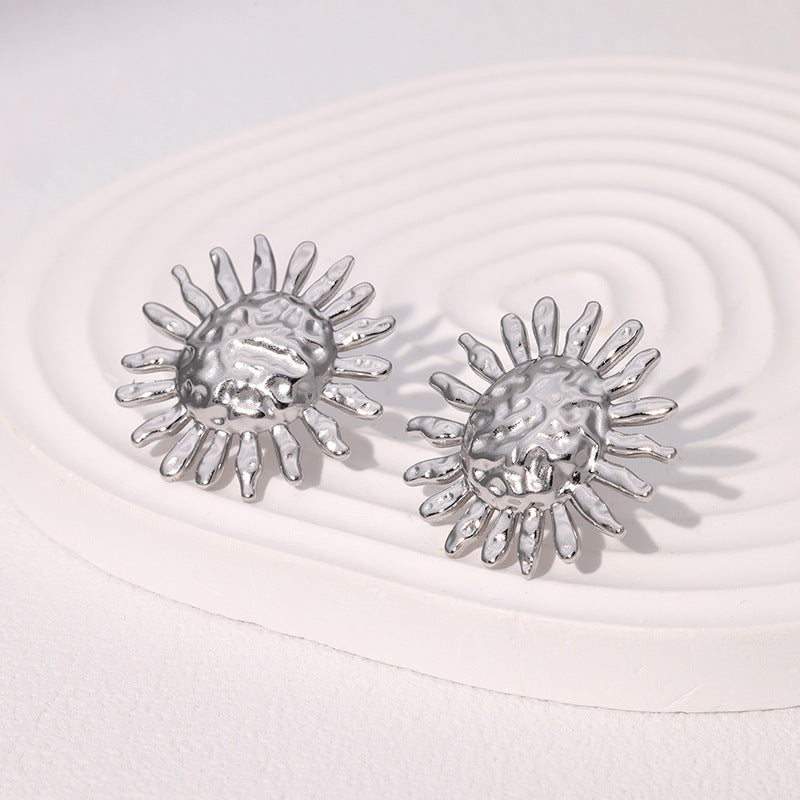 Orecchini Girasole Minimalisti da Donna in Acciaio Inossidabile con Finitura Placcata
