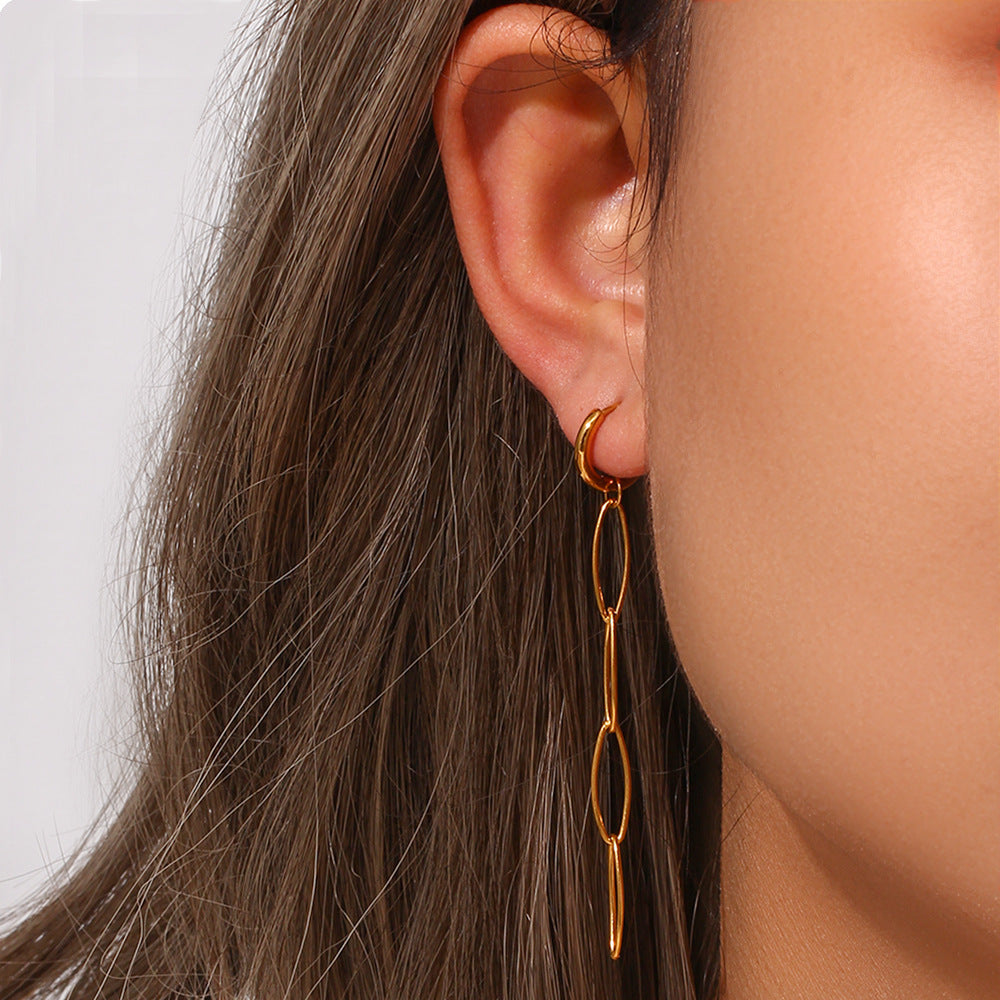 Minimalist Geometric Stainless Steel 18K Gold Plated Long Teardrop Chain Earrings for Women
