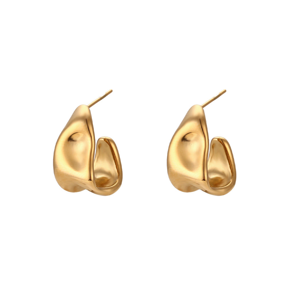 Minimalist Geometric Stainless Steel Hoop Earrings with Irregular Trapezoidal Shape and Electroplated Finish