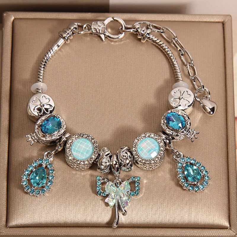 Minimalist Luxury Blue Crystal Teardrop Butterfly Charm Bracelet for Women