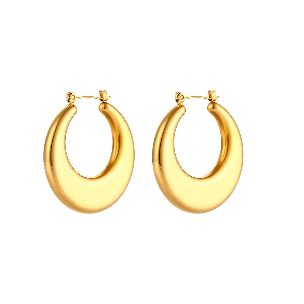 Minimalist Geometric Stainless Steel Hoop Earrings with 18K Gold Plating for Women