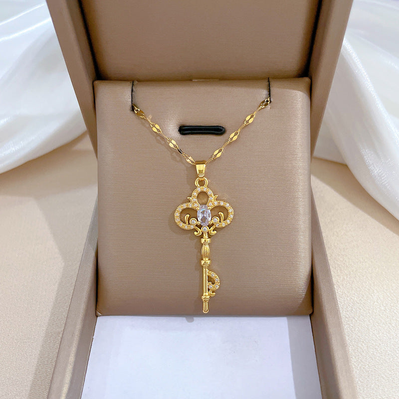 Collana con ciondolo geometrico di lusso vintage con strass, catena in acciaio al titanio, unisex