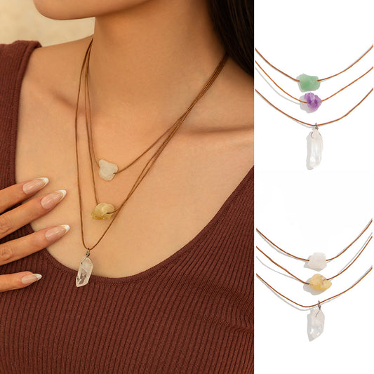 Bohemian Vintage Irregular Geometric Crystal Pendant Plated Necklace Set for Women