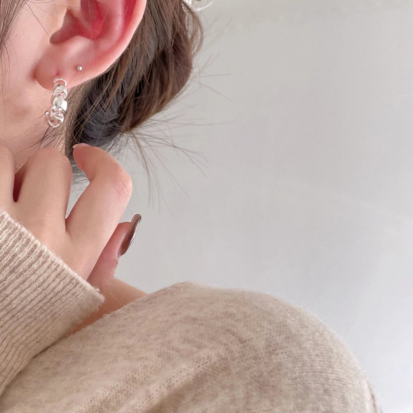 Minimalist 925 Sterling Silver C-Shape Round Tube Hoop Earrings for Women