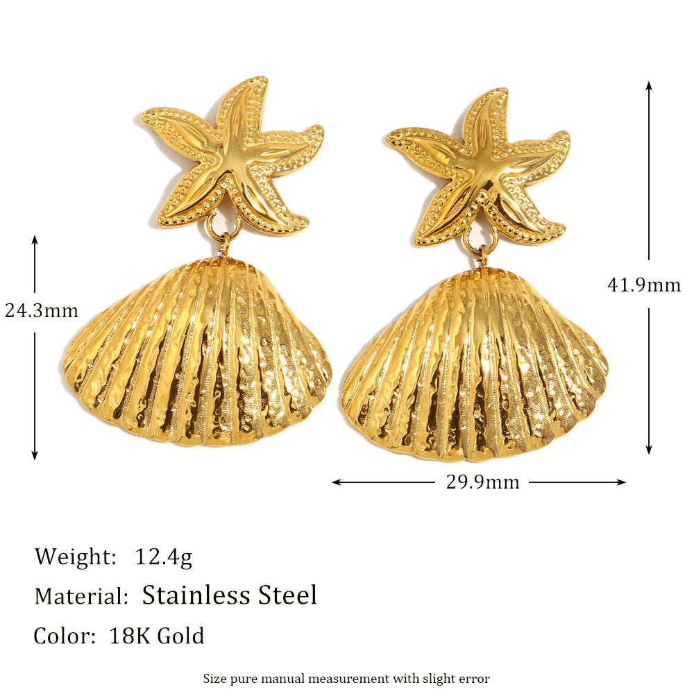 Orecchini da donna alla moda a forma di stella in acciaio inossidabile placcati oro 18 carati con inserti in conchiglia