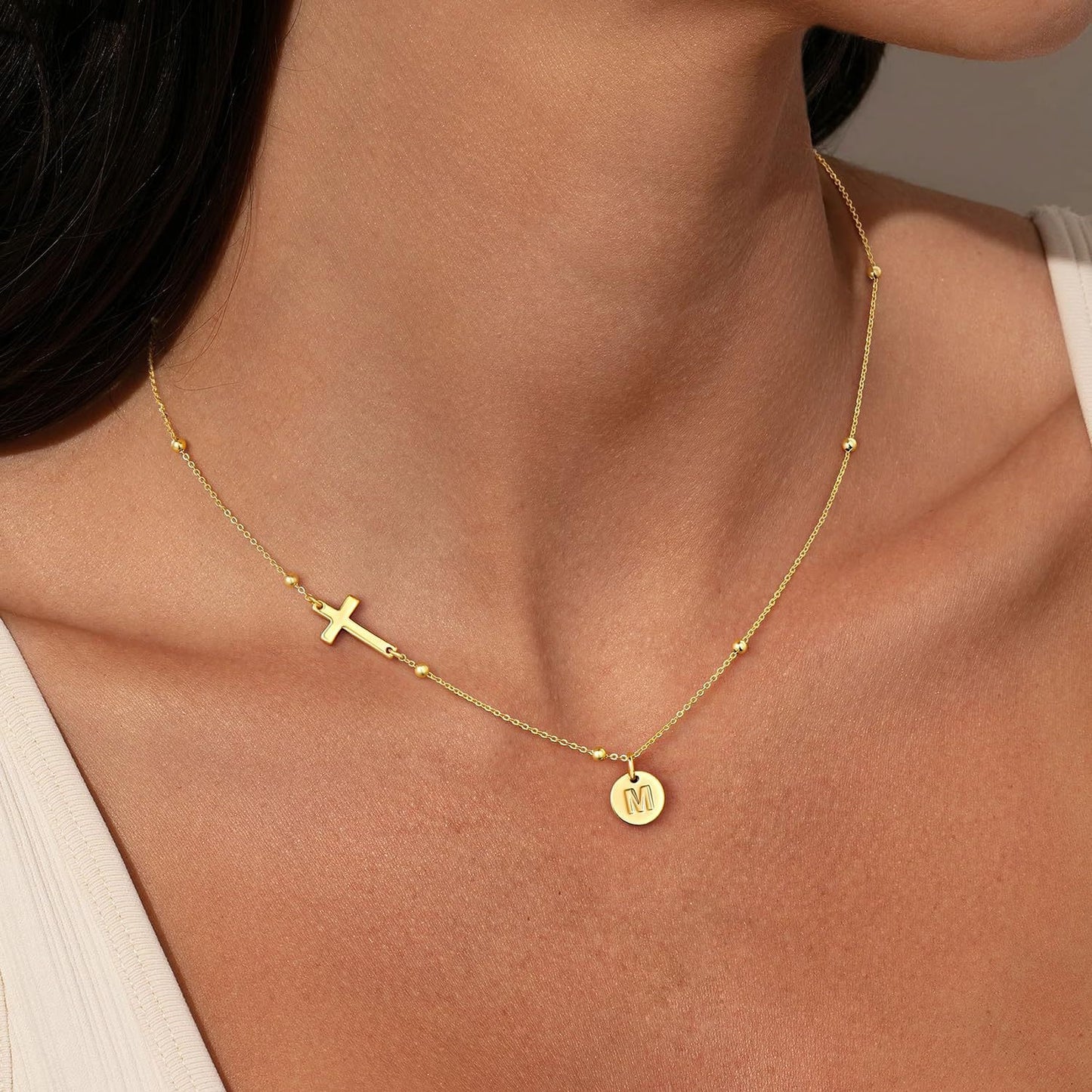 Casual Stainless Steel Cross and Letter Pendant Necklace for Women