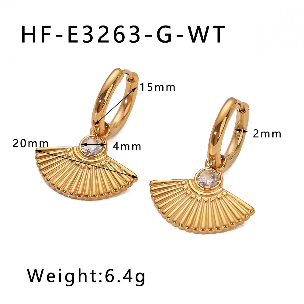 Orecchini Geometrici Vintage a Coda di Pesce a Ventaglio con Zircone Bianco e Smeraldo, Acciaio Inossidabile Placcato Oro 18K da Donna