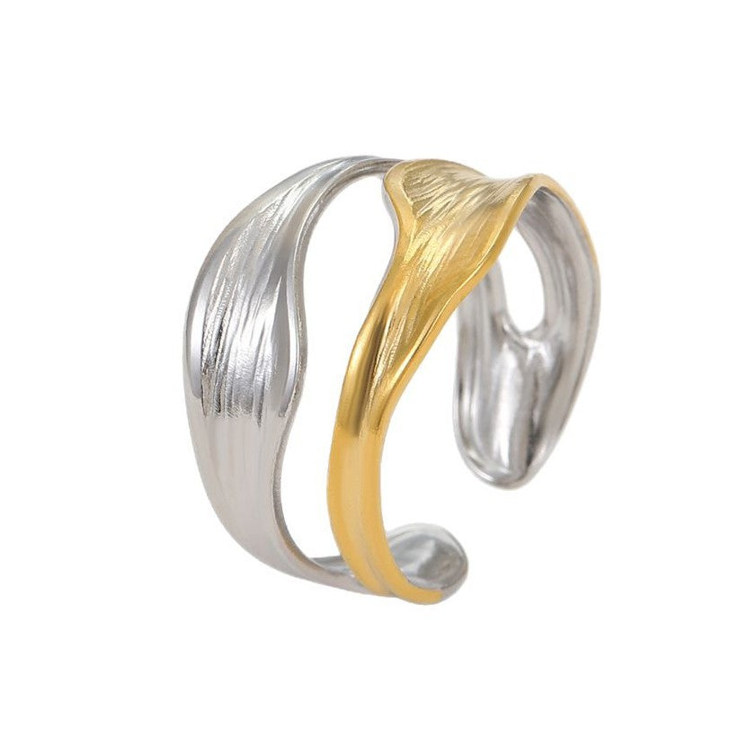Anello da donna placcato in acciaio inossidabile con design estetico di lusso geometrico vintage