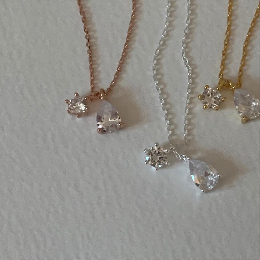 Minimalist Geometric Tulip Pendant Necklace in 925 Sterling Silver with Rhinestone Inlay on Snake Chain