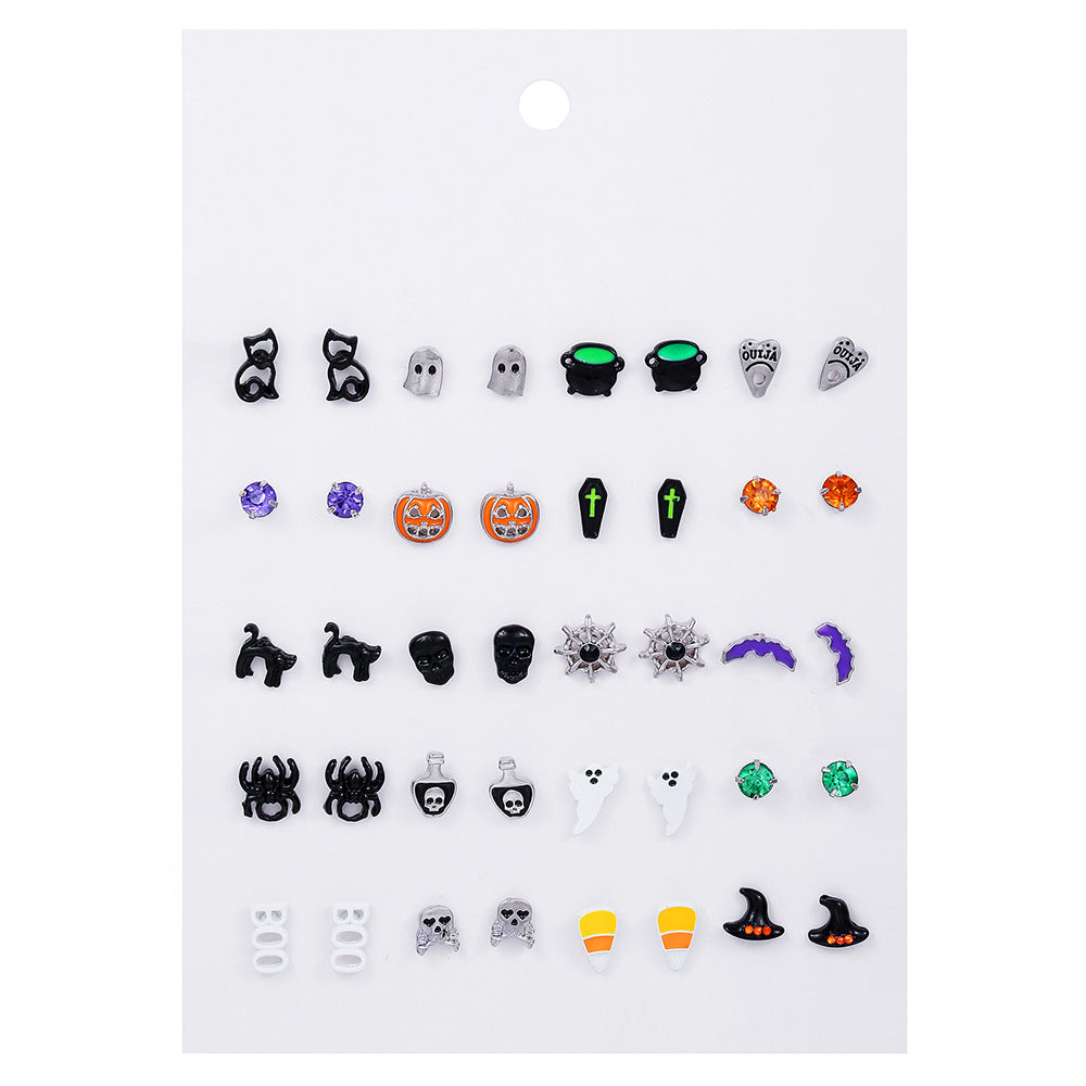Cartoon Animal Alloy Plated Earrings for Women Halloween Pumpkin Ghost Cat Spider Eye Design