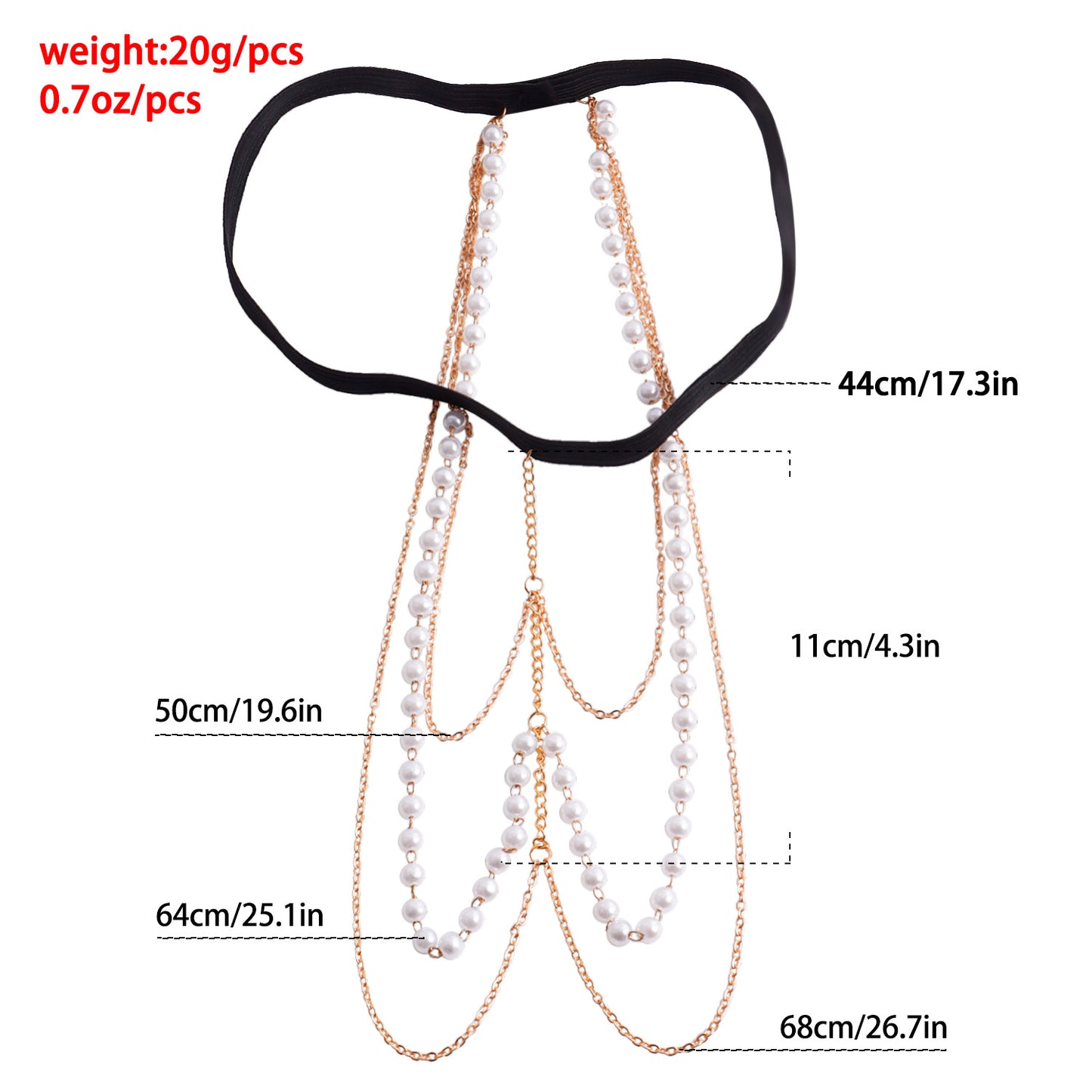 Geometric Alloy Anklet for Women with White Simulated Pearl Accents Long Body Chain Fashion Anklet