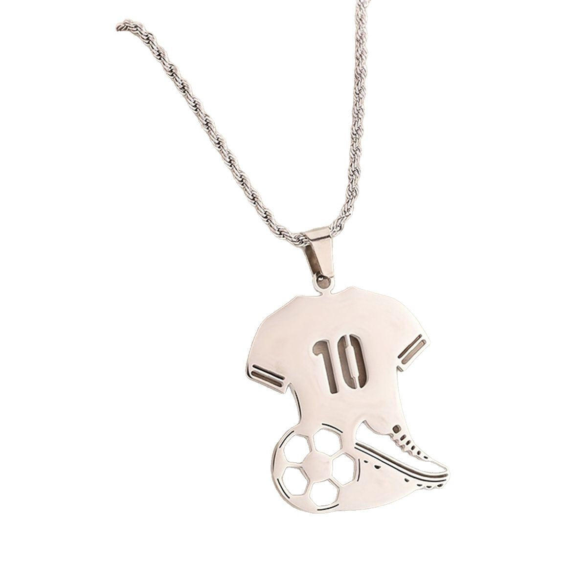 Collana con Pendente da Calcio Geometrico Sportivo in Acciaio Inossidabile e Acciaio al Titanio con Finitura Lucida Unisex