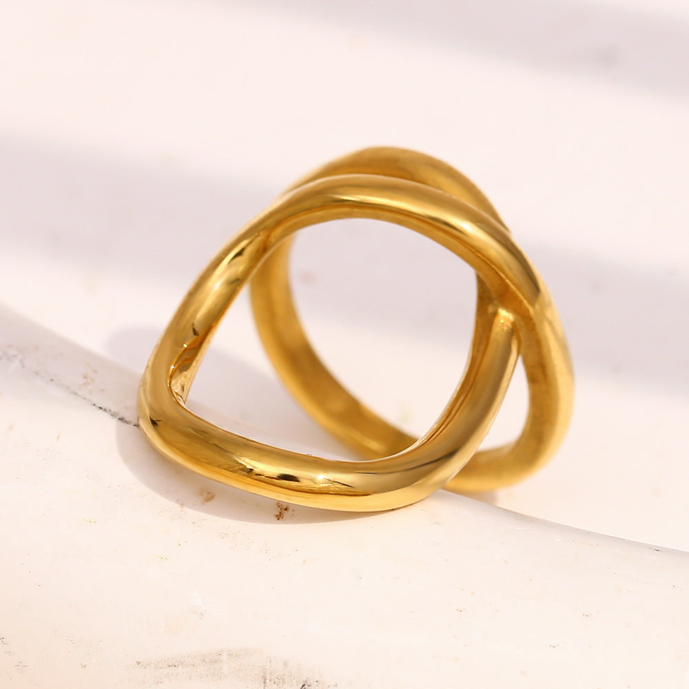 Anello Minimalista Geometrico in Acciaio Inox con Placcatura Oro 18K a Doppio Cerchio da Donna