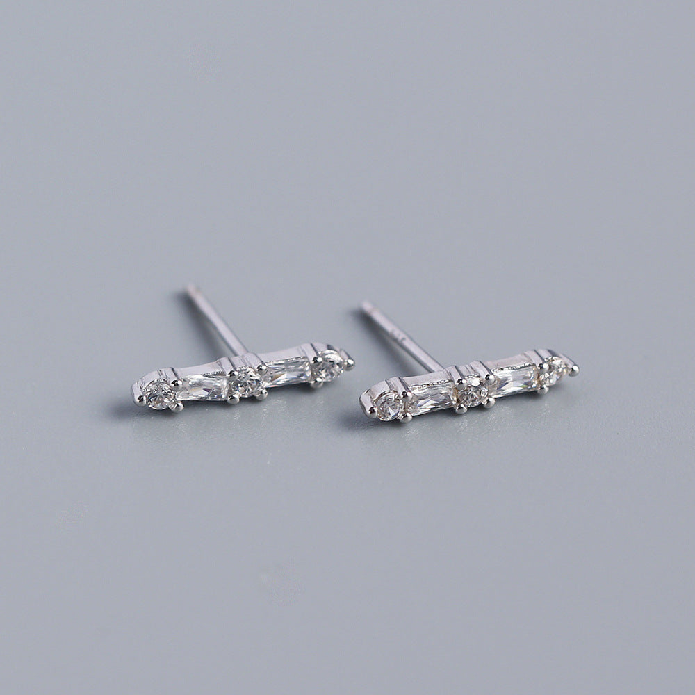 Elegant Business 925 Sterling Silver Geometric Rectangle Inlay Diamond Stud Earrings for Women