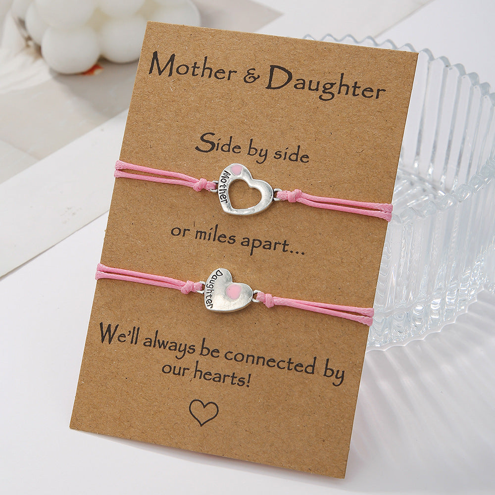 Minimalist Hollow Heart-Shaped Alloy Bracelet with Enamel Finish for Mother and Daughter Matching