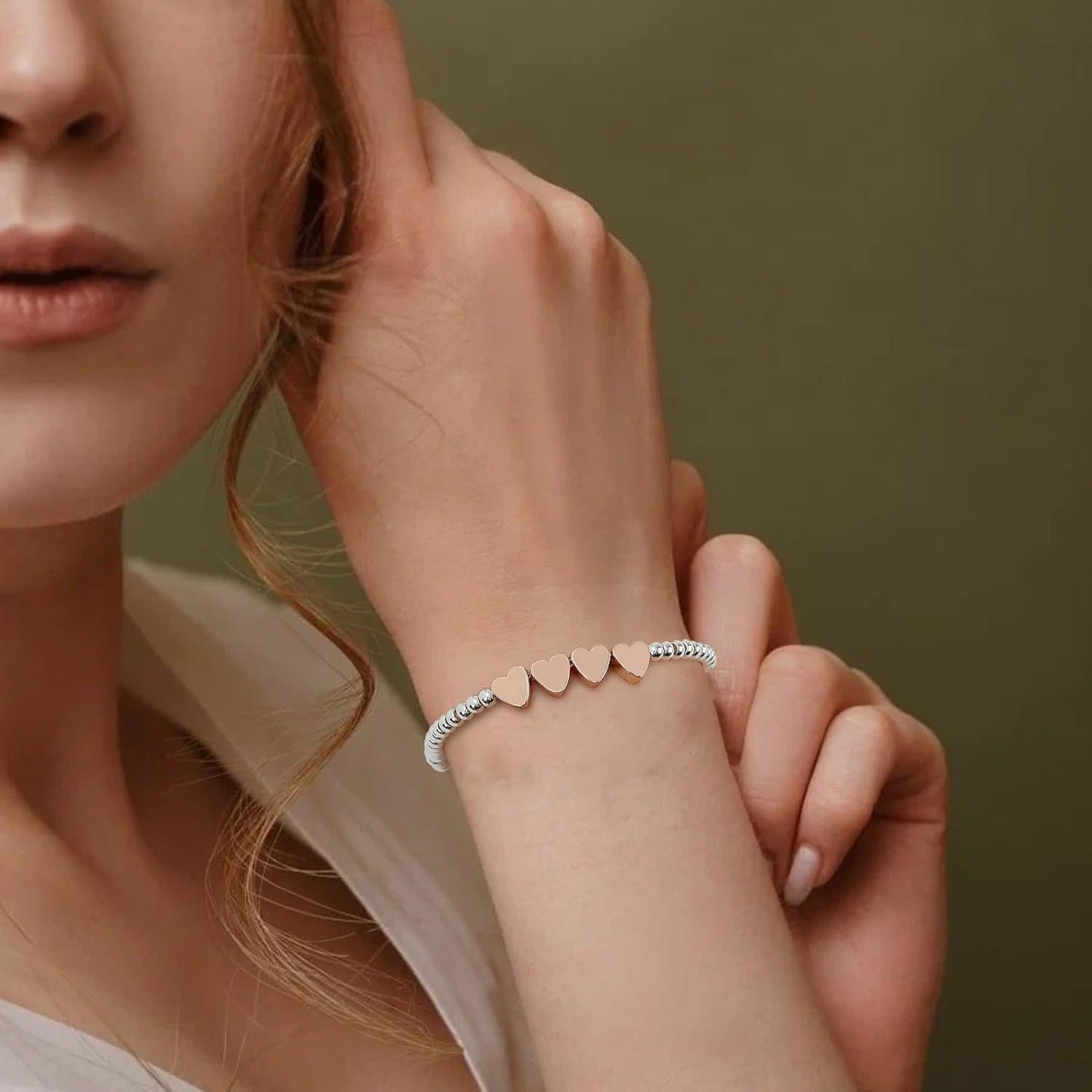 Sweet Heart Shaped Brass Plated Adjustable Bracelet for Women