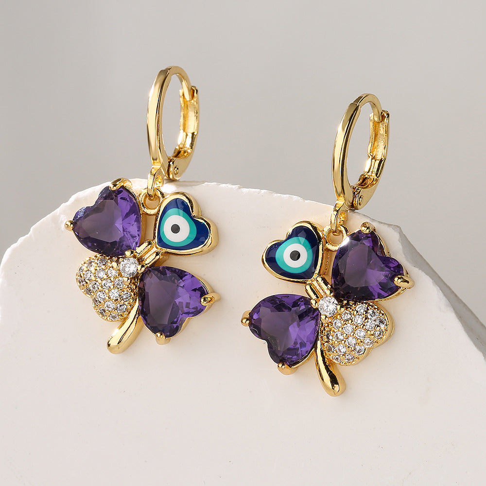 Minimalist Geometric Copper Earrings with Gold Plating and Enamel Detail for Women