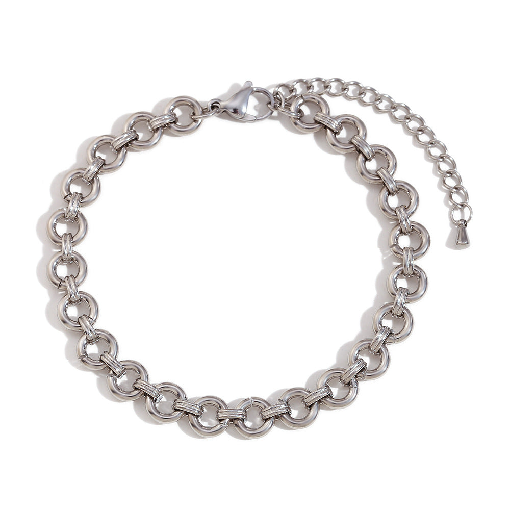 Minimalist Geometric Stainless Steel Plated 14K Gold Chunky Round Anklet for Women