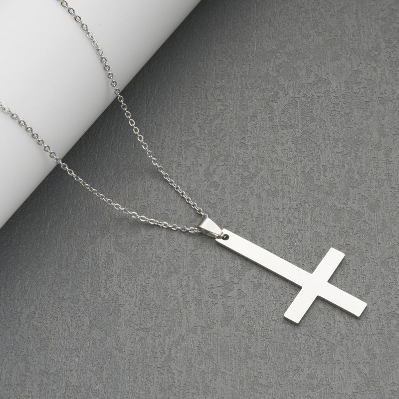 Collana con ciondolo a croce rovesciata in acciaio inossidabile, gioiello geometrico minimalista e alla moda per pendolari, da donna e da uomo