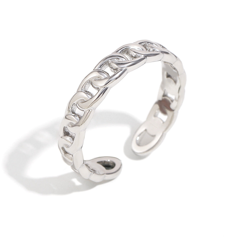 Minimalist Chic Geometric Stainless Steel Ring with 18K Gold Plated Narrow Open Band for Women