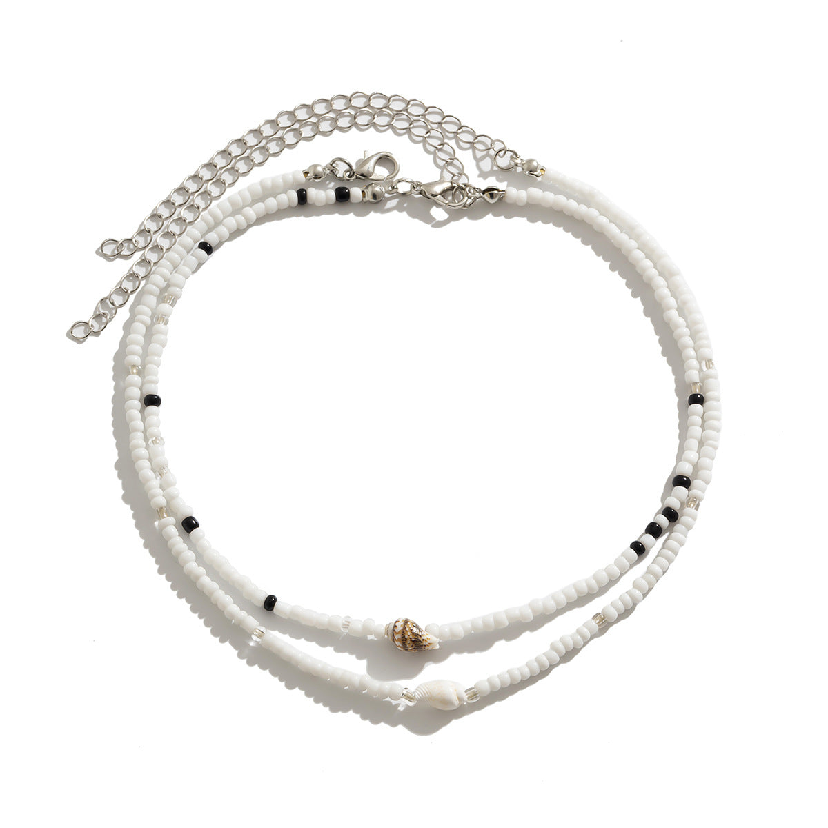 Collana geometrica con clavicola ispirata all'oceano per donna con intarsi in perla e conchiglia, catena a palline fatta a mano
