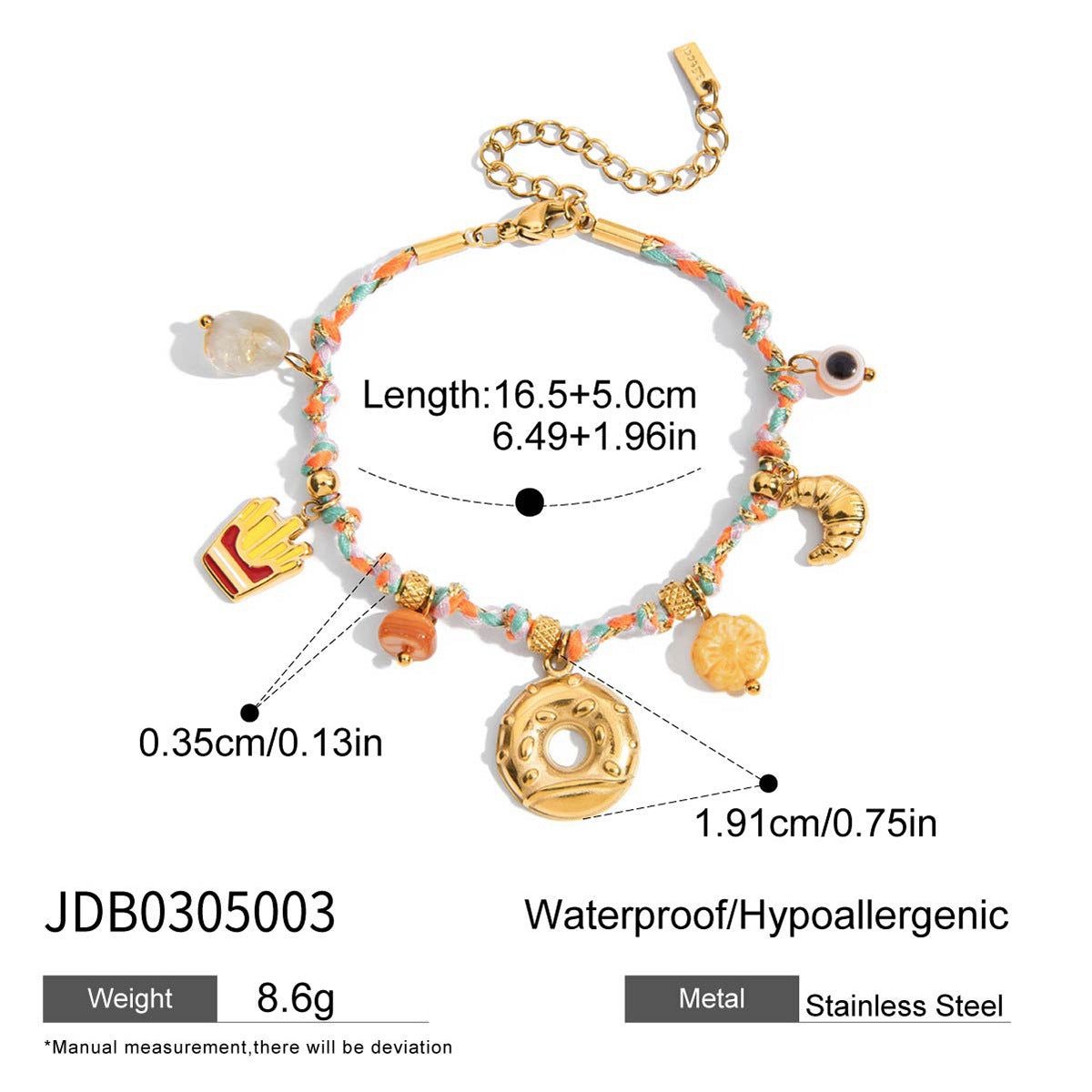Pulsera Minimalista de Acero Inoxidable con Forma de Fruta, Perlas y Acabado Chapado para Mujer