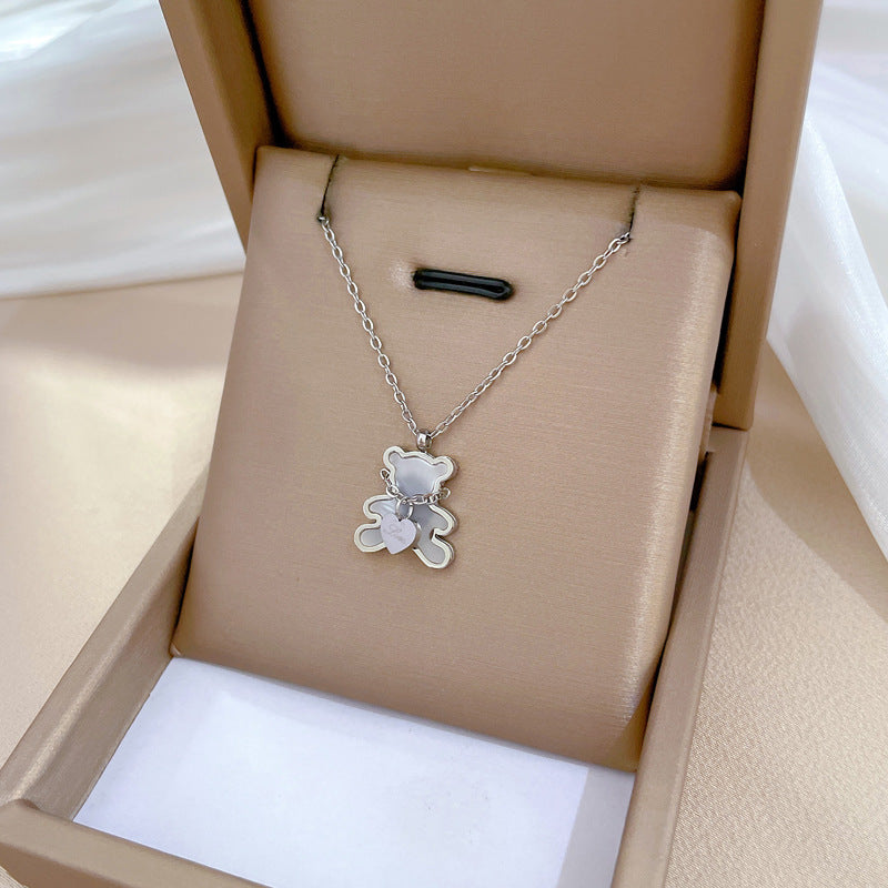 Minimalist Heart Bear Geometric Titanium Steel Plated Collar Necklace for Unisex