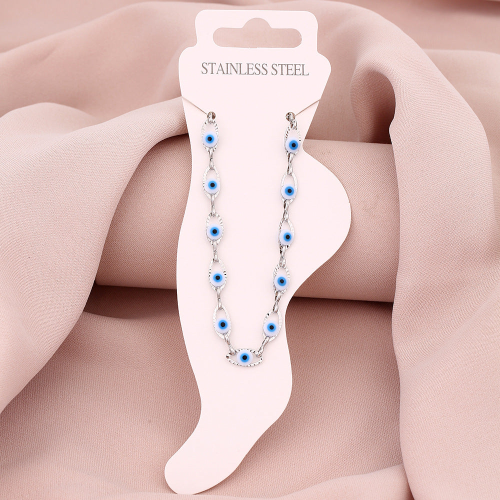 Elegante tobillera geométrica de acero de titanio para mujer con esmalte, accesorio de moda