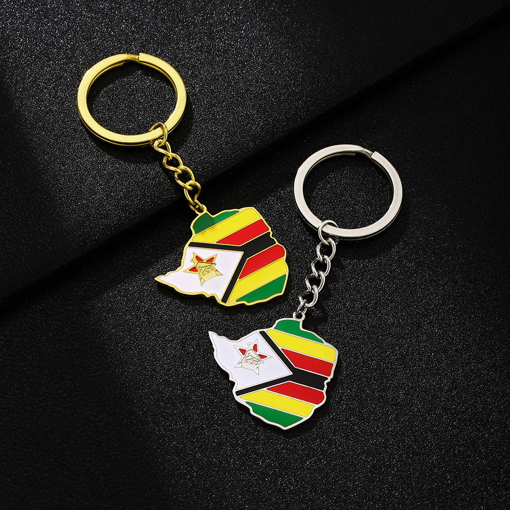 Llavero Bandera de Zimbabue Estilo Europeo Colgante de Acero Inoxidable para Hombres y Mujeres
