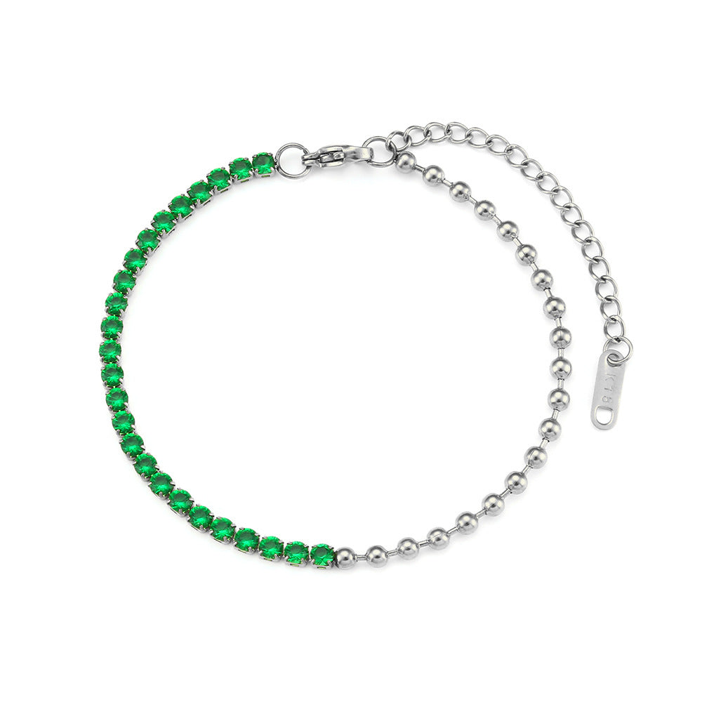 Elegante pulsera de eslabones cubanos geométricos de acero inoxidable con detalles de diamantes de imitación y acabado chapado para mujer