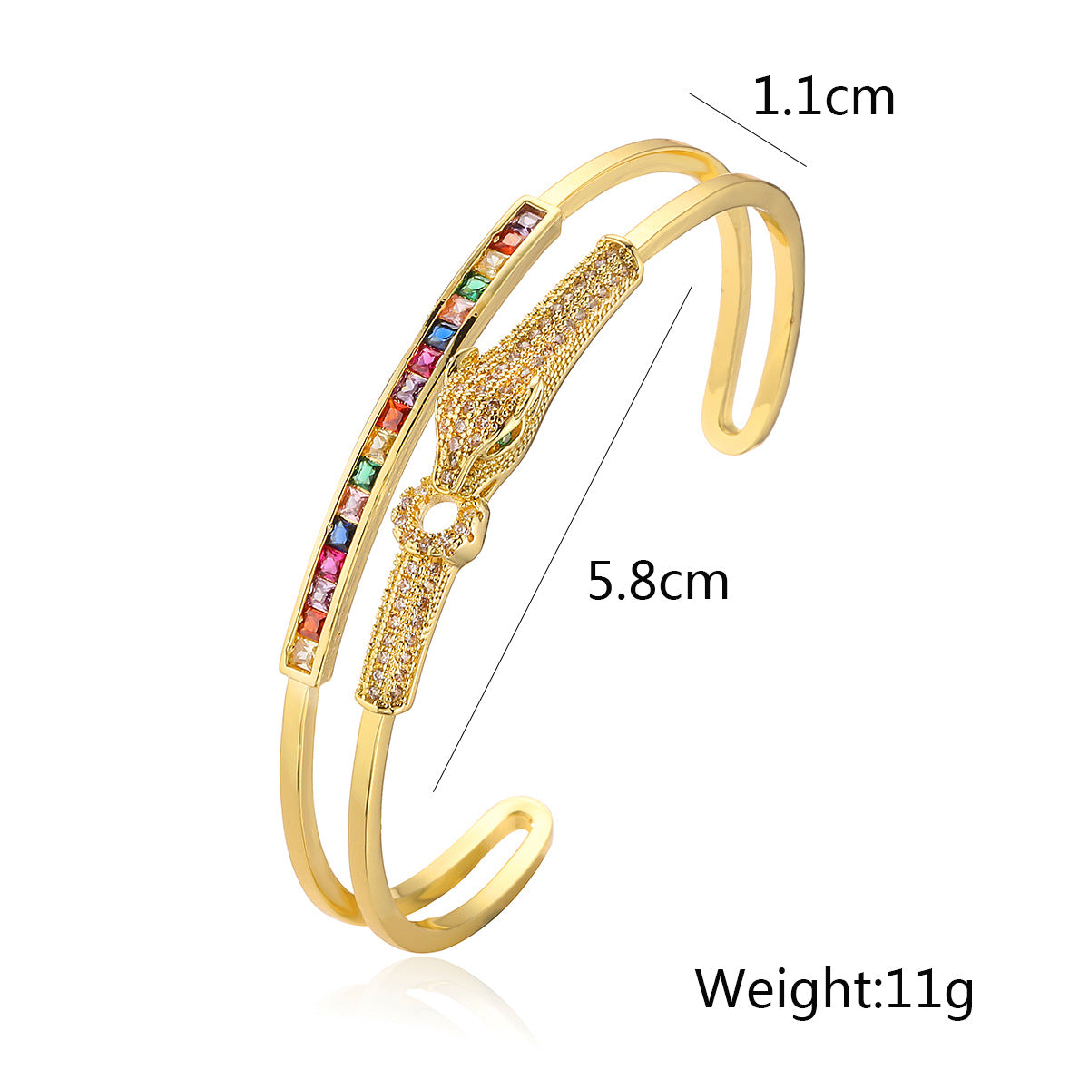 Bracciale a Polsino da Donna in Rame con Stampa Leopardata Geometrica alla Moda e Accenti in Zirconia Micro-Pavé