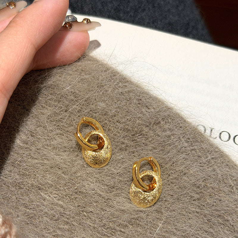 Pendientes Colgantes Ovalados Geométricos Minimalistas de Metal Galvanizado para Mujer con Postes de Acero