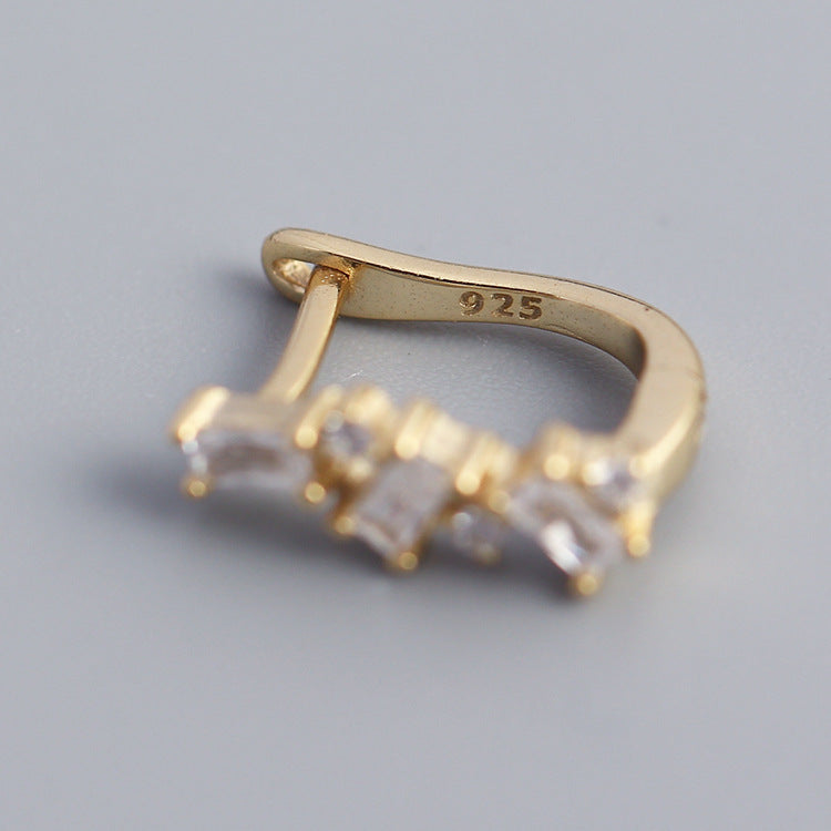 Vintage Minimalist 925 Sterling Silver Geometric U-Shaped Hoop Earrings with Cubic Zirconia for Women
