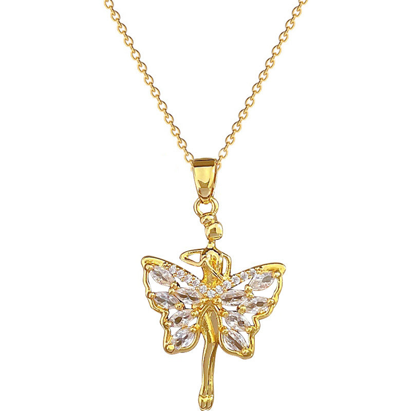 Collana con ciondolo a farfalla di lusso per donna e uomo, in acciaio inossidabile, geometrica, con strass, collana a catena
