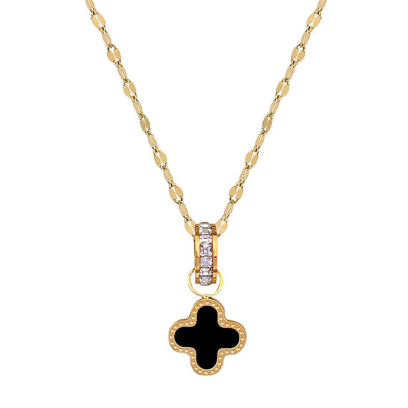 Minimalist Geometric Titanium Steel Collar Chain with Clover Pendant