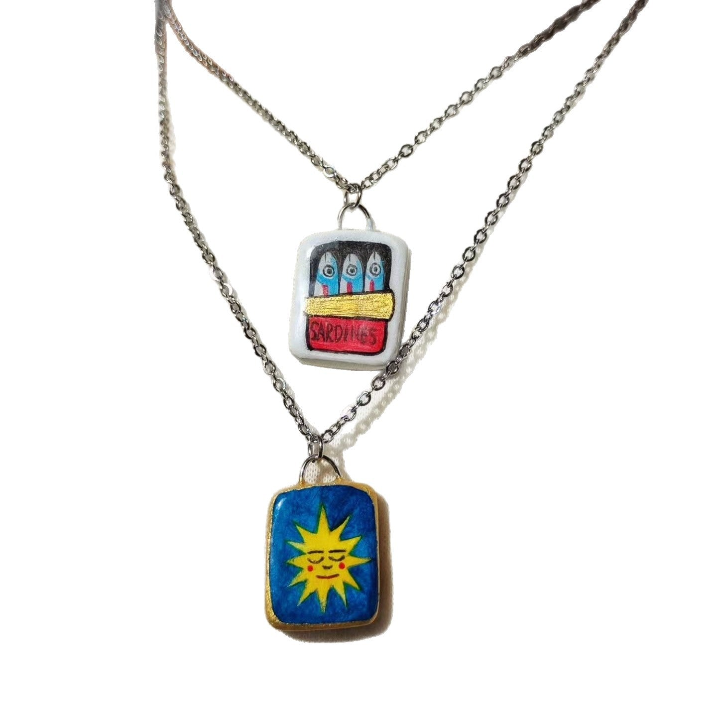 18K Gold Plated Square Cartoon Stainless Steel Pendant Charm Bar on Titanium Steel Cable Chain