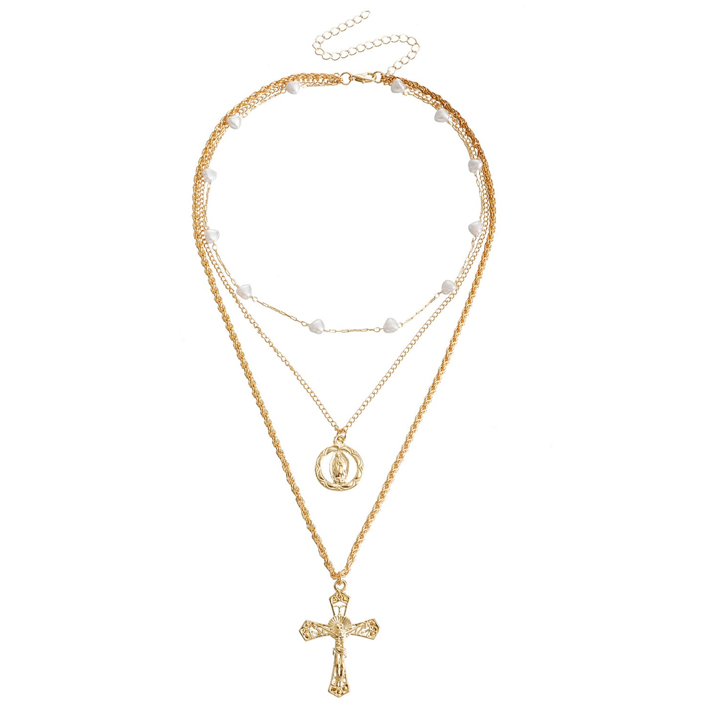 Vintage Cross Pendant Necklace for Women with Geometric Shape Alloy Construction Plated Finish Layered Clavicle Chain