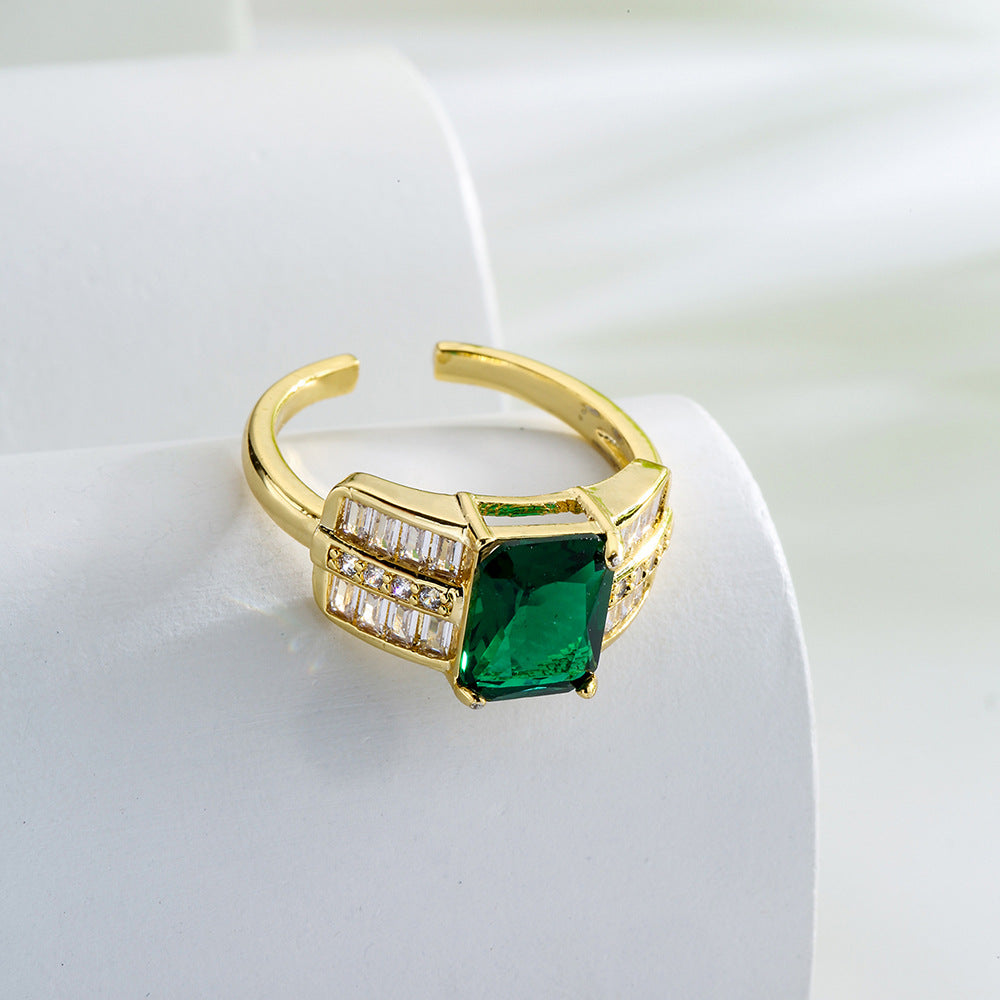 Anello aperto geometrico da donna in rame placcato oro 18K con intarsio in zircone