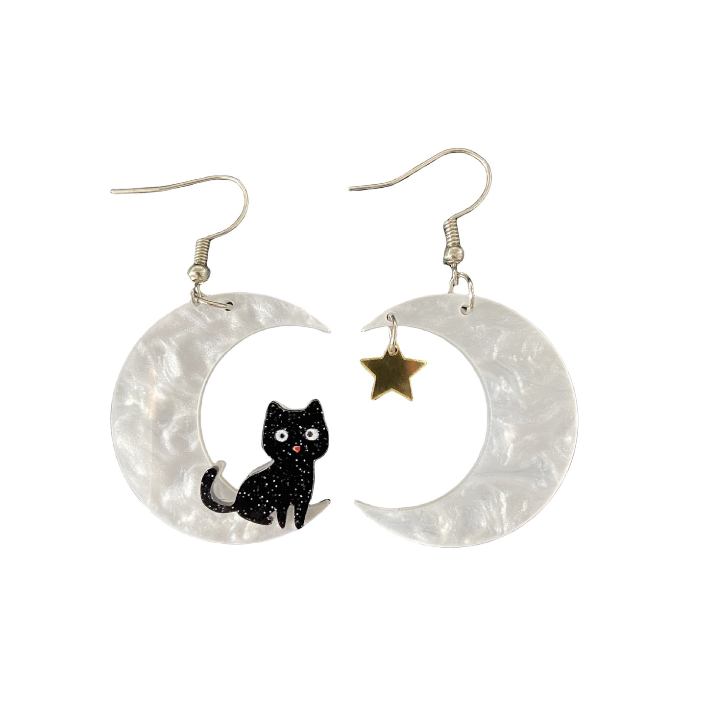 Orecchini in acrilico con gatto sulla luna di Halloween e design stampato per donna