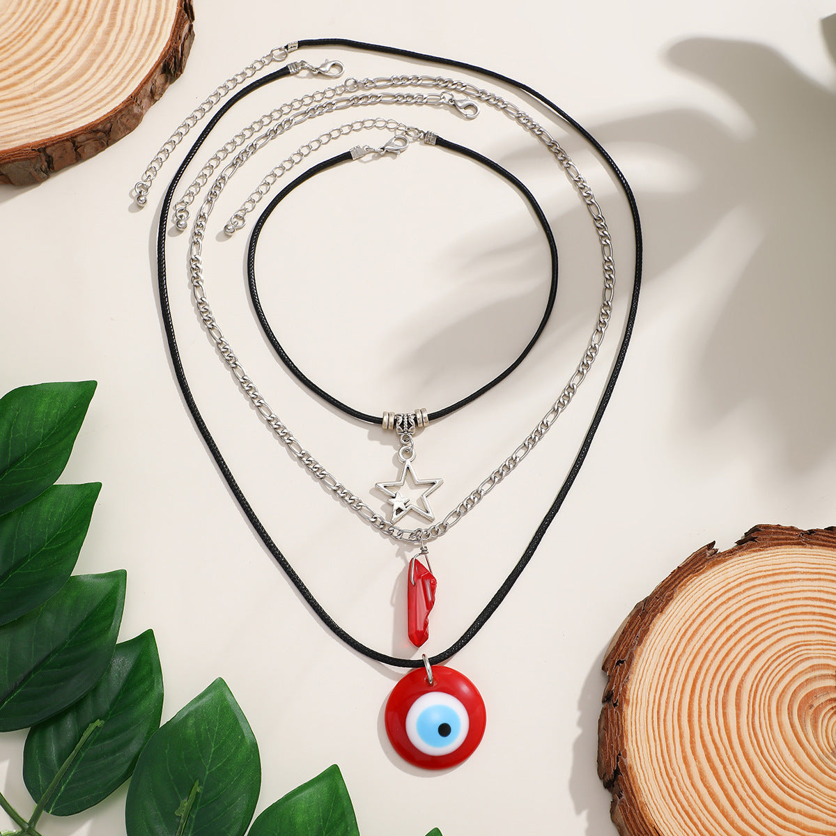 Collana vintage a U con perline in lega con occhio di Allah e perla da donna