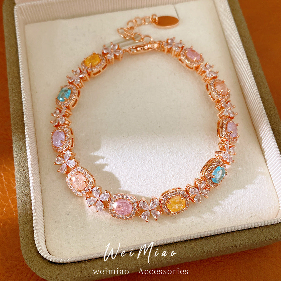 Luxury Elegant Square Floral Brass Bracelet with Cubic Zirconia Inlay for Women