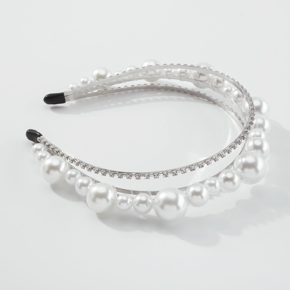 Vintage Geometric Hairband for Women Alloy Headband with Faux Pearl and Rhinestone Accents