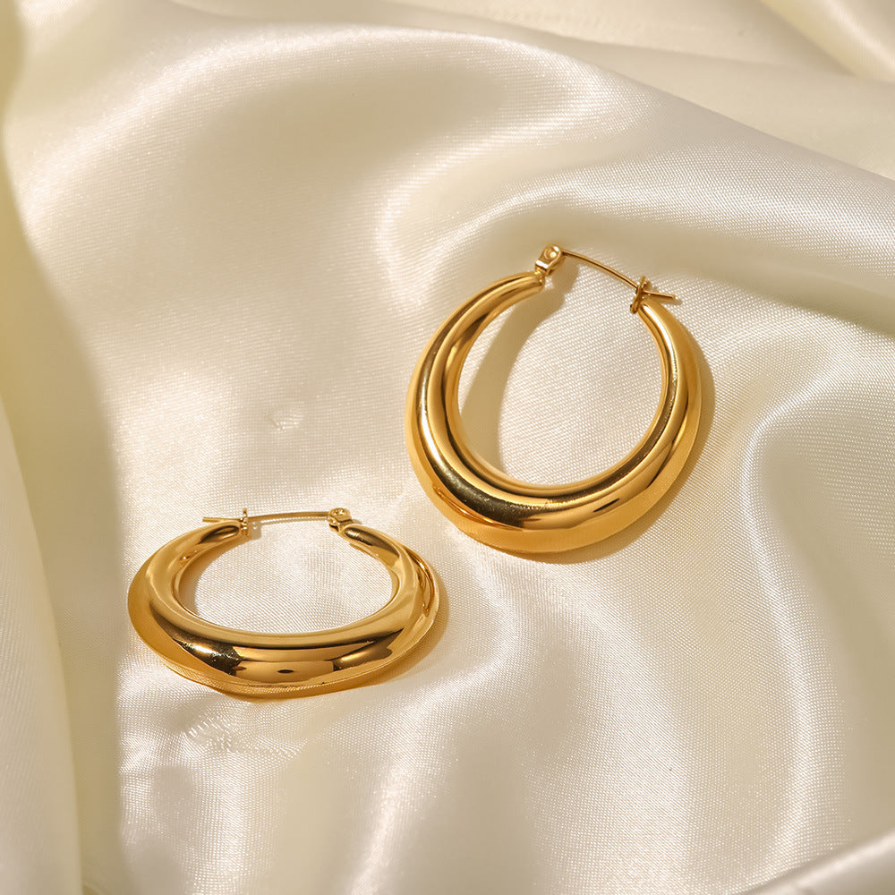 Pendientes de Aro de Acero Inoxidable Geométricos con Acabado Chapado para Mujer, Joyería de Moda Minimalista y Elegante