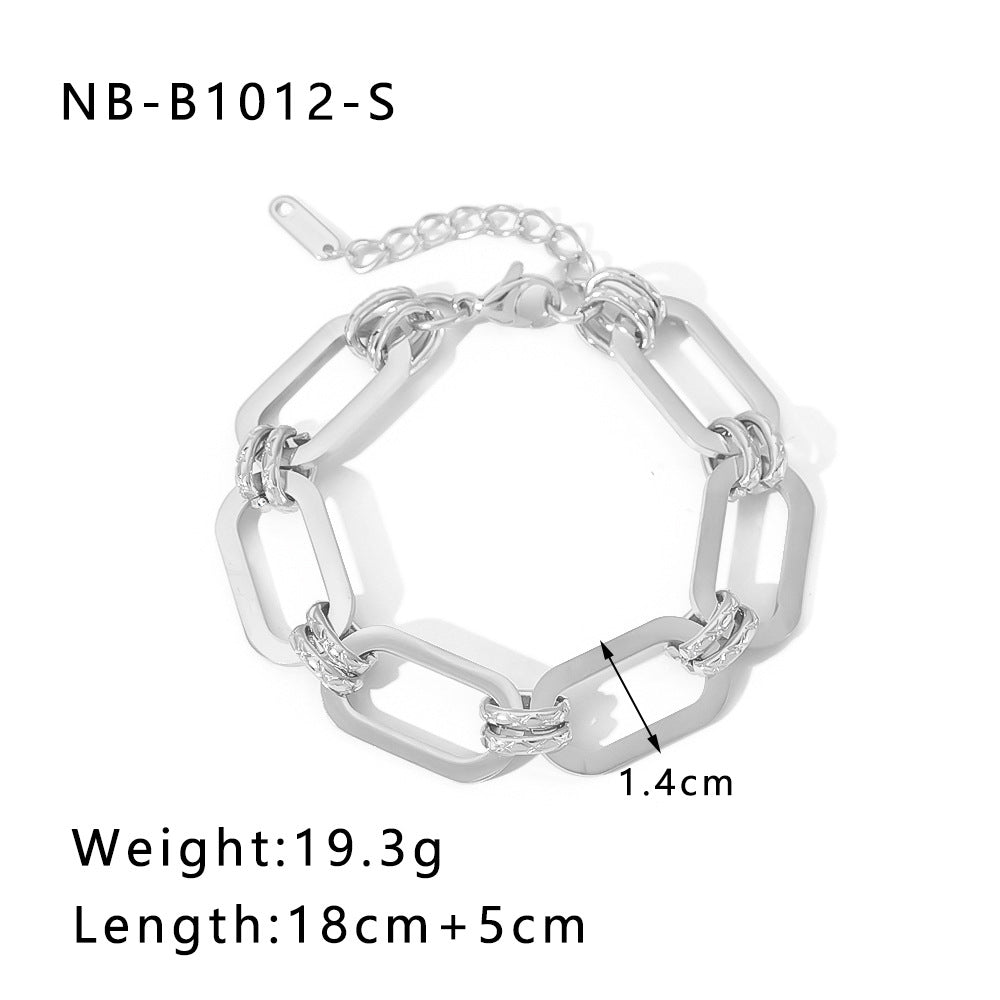 Punk Style Geometric Stainless Steel Bracelet with Thick Chain Design and 24K Gold Plated Finish