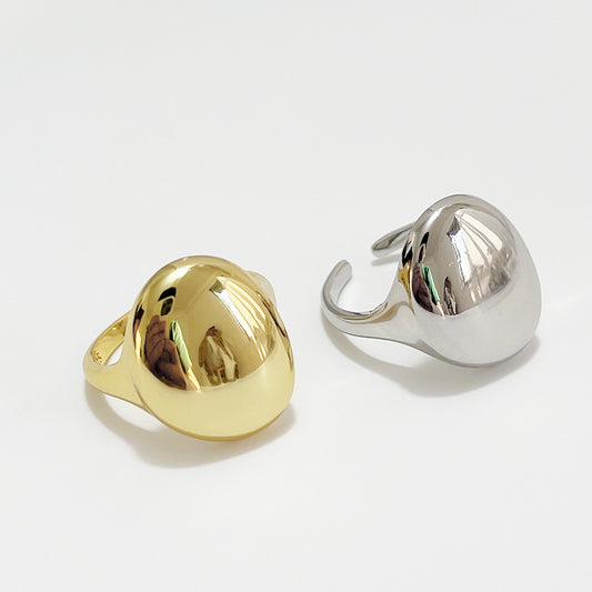 Anillo ovalado geométrico pulido de plata de ley 925 para mujer