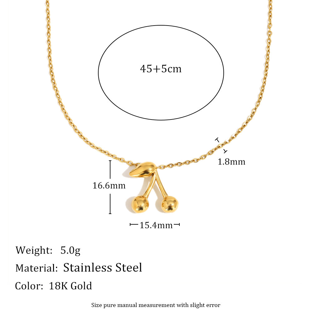 Fashion Cherry Pendant Necklace with Stainless Steel Chain and 18K Gold Plating for Women