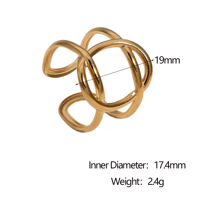 Minimalist Vintage 18K Gold Plated Geometric Open Ring Stainless Steel Jewelry for Women