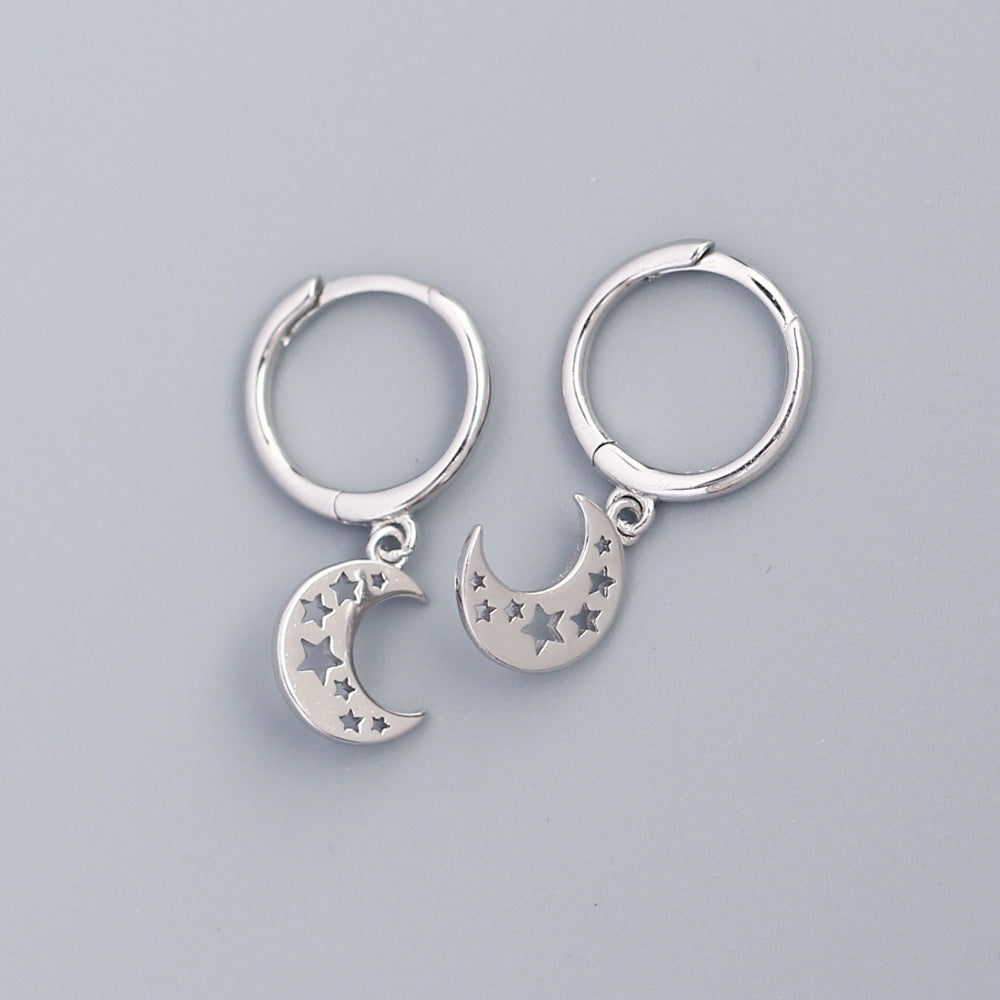 Orecchini a cerchio Sweet Minimalist con motivo geometrico a stella e luna, in argento sterling 925