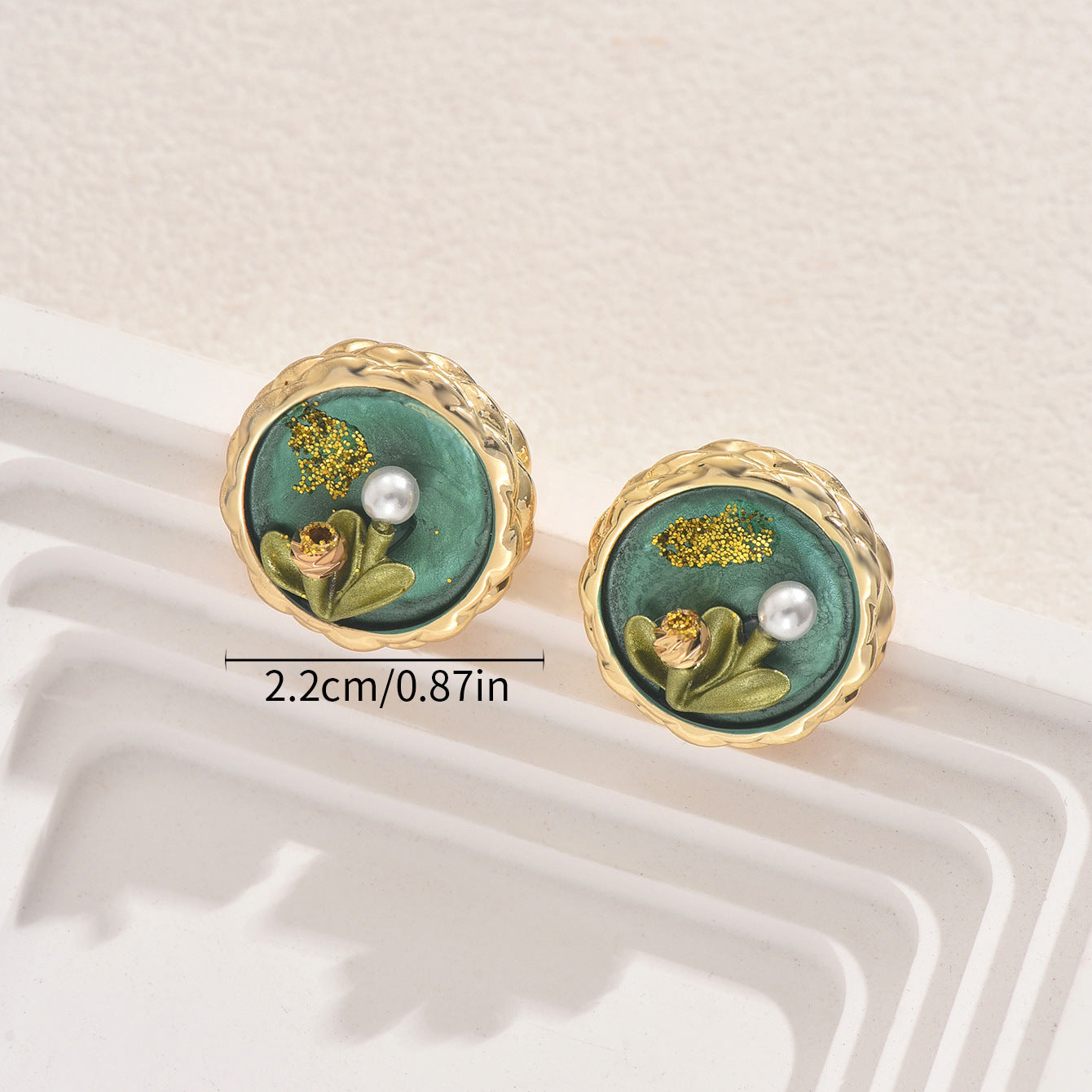 Aretes Elegantes de Cobre con Diseño Floral y Geométrico con Incrustaciones de Perlas para Mujer