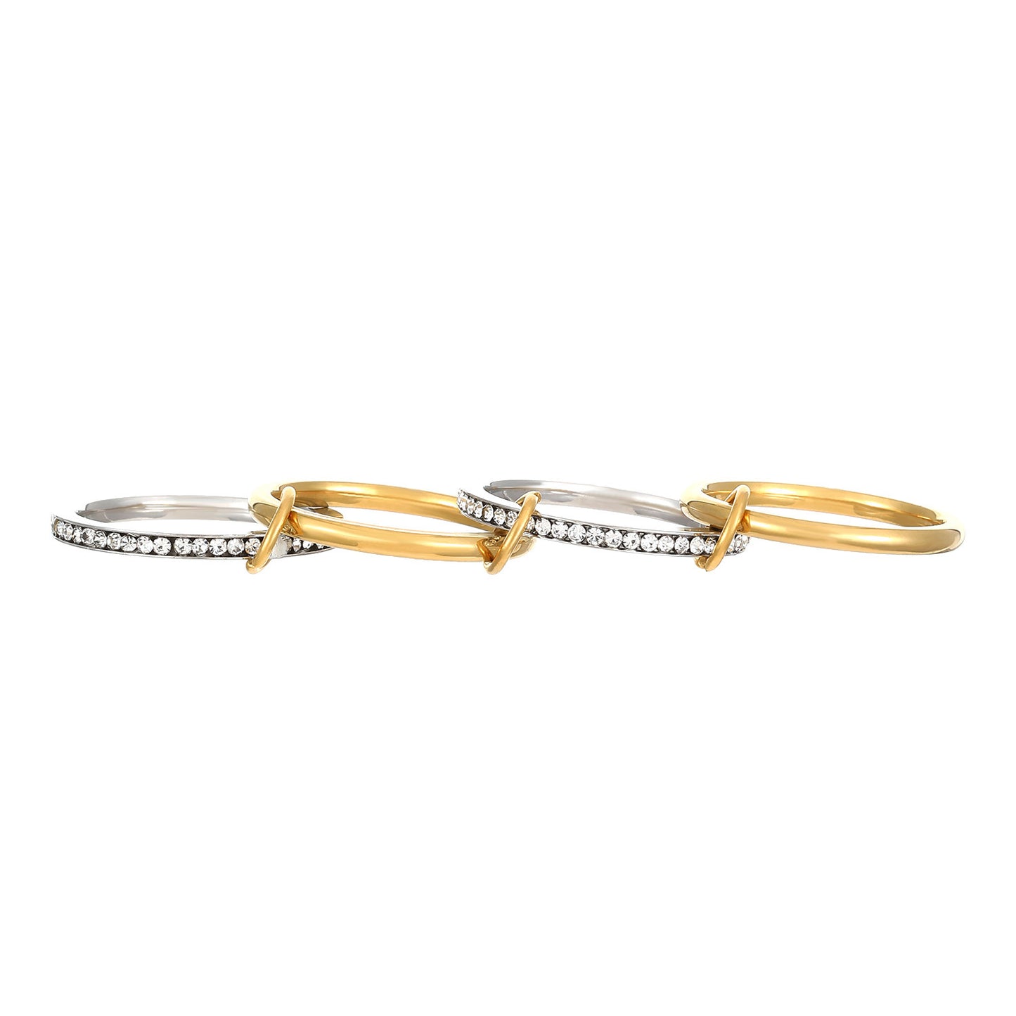 Two-Tone Geometric Stainless Steel Ring with Cubic Zirconia Plating for Women